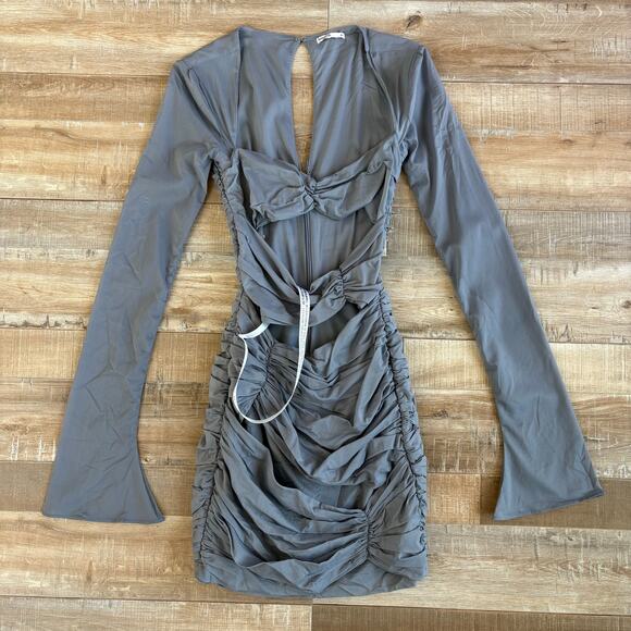 House of CB Camille Dove Grey Silk Mini Dress Size XS - Picture 2 of 8
